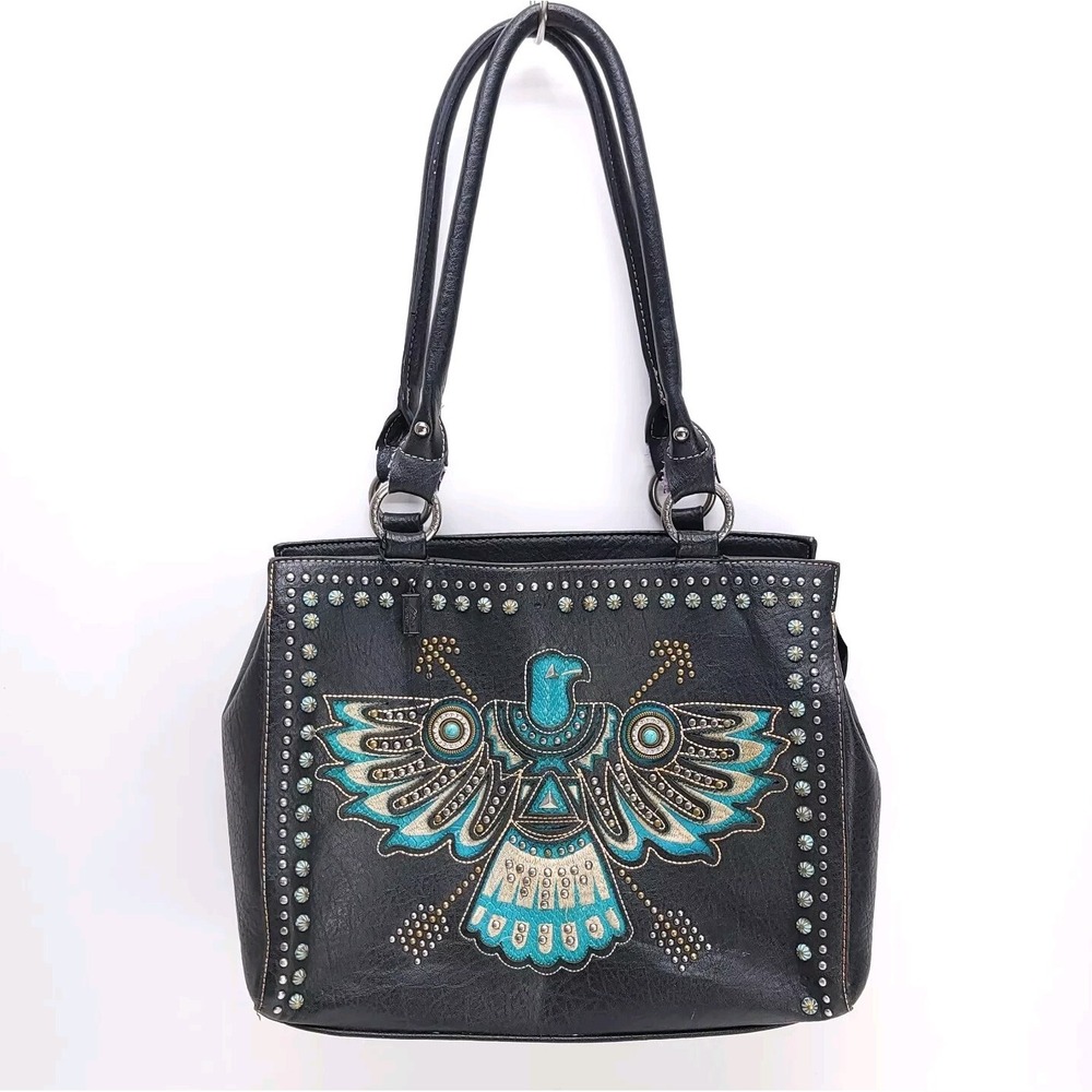 Montana West Conceal Carry Purse Turquoise Black Aztec Embroidery Studded Boho